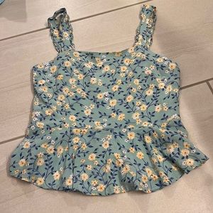 Blue floral top with a stretchy back and flowy bottom